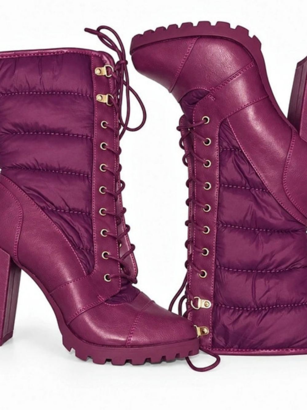 Vianela Women's Plum Block Heel Puffer Boots